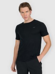 4F Koszulka trekkingowa z wełną merino męska - czarna M. Czarne t-shirty 4F, m, bez wzorów, z materiału, bez kołnierzyka, bez ramiączek. Za 199.99 zł.