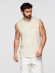 Męska bawełniana koszulka bez rękawów TANK TOP - kremowa V3 - Rozmiar: XL. Szare bezrękawniki Ombre Clothing, m, bez wzorów, z bawełny, bez kołnierzyka, bez ramiączek. W wyprzedaży za 45.50 zł.