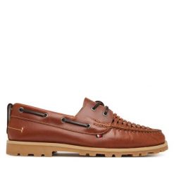 Półbuty Tommy Hilfiger. Brązowe eleganckie półbuty Tommy Hilfiger, bez wzorów, bez obcasa, bez zapięcia. Za 569.99 zł.