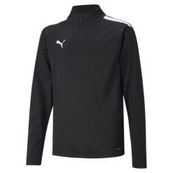 Młodzieżowa koszulka piłkarska z zamkiem 1/4 teamLIGA PUMA Black White. Biała bluzy Puma, m, bez wzorów, bez kaptura. Za 222.50 zł.