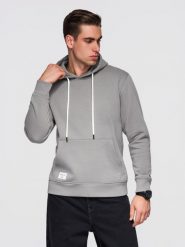 Męska bluza bawełniana dresowa BASIC kangurka z kapturem OM-SSBN-0270 - - Rozmiar: XL. Szare bluzy Ombre Clothing, m, z aplikacjami, z bawełny, z kapturem. W wyprzedaży za 118.99 zł.