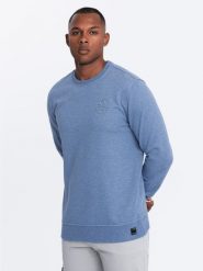 Melanżowa bluza dresowa męska z wyszywanym logotypem – indygo V4 OM-SSNZ-0163 - XXL. Bluzy Ombre Clothing, l, z aplikacjami, z bawełny, bez kaptura. W wyprzedaży za 89.99 zł.