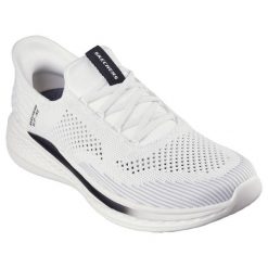 Buty do chodzenia męskie Skechers 210810WHT. Białe buty sportowe casual Skechers, bez wzorów, z tkaniny, bez zapięcia. Za 425.00 zł.