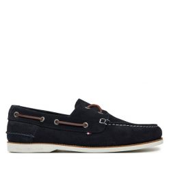 Półbuty Tommy Hilfiger. Niebieskie eleganckie półbuty Tommy Hilfiger, bez wzorów, bez obcasa, bez zapięcia. Za 339.99 zł.