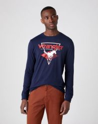 MĘSKI LONGSLEEVE WRANGLER LS MODERN AMERICANA NAVY W7G0D3114 112131821. Niebieskie bluzki z długim rękawem Wrangler, m, bez wzorów, bez kołnierzyka, bez ramiączek. Za 99.99 zł.