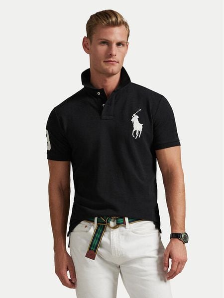 Polo Ralph Lauren Polo 710688969001 Czarny Custom Slim Fit. Czarne koszulki polo Polo Ralph Lauren, m, bez wzorów, z bawełny, bez kołnierzyka, bez ramiączek. Za 779.99 zł.