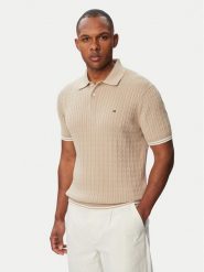 Tommy Hilfiger Polo MW0MW40701 Beżowy jasny Regular Fit. Brązowe koszulki polo Tommy Hilfiger, l, bez wzorów, z bawełny, bez kołnierzyka, bez ramiączek. Za 569.99 zł.