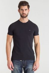 Czarny t-shirt Emporio Armani z aplikacją marki. Czarne t-shirty Emporio Armani, l, z aplikacjami, bez kołnierzyka, bez ramiączek. W wyprzedaży za 92.70 zł.