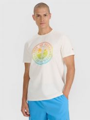 4F T-shirt regular z nadrukiem męski - beżowy XXL. Brązowe t-shirty 4F, m, bez wzorów, z bawełny, bez kołnierzyka, bez ramiączek. Za 69.99 zł.