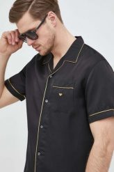 Emporio Armani koszula męska kolor czarny regular. Czarne koszule Emporio Armani, l, z aplikacjami, z tkaniny, bez kołnierzyka, bez ramiączek. Za 1,199.90 zł.