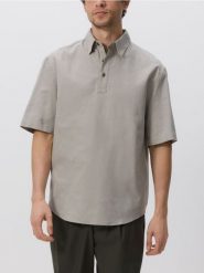 Koszula regular z dodatkiem lnu - jasnoszary. Szare koszule Reserved, l, bez wzorów, z tkaniny, bez kołnierzyka, bez ramiączek. Za 129.99 zł.