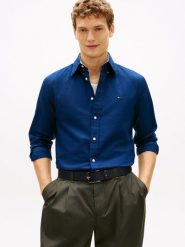 Tommy Hilfiger koszula casual z lnem Mężczyźni Regular Fit len niebieski, S. Niebieskie koszule Tommy Hilfiger, m, bez wzorów, z bawełny, bez kołnierzyka, bez ramiączek. Za 379.95 zł.