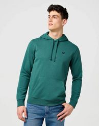 MESKA BLUZA WRANGLER SIGN OFF HOODIE BISTRO GREEN 112371458. Zielone bluzy Wrangler, xl, bez wzorów, z kapturem. Za 189.99 zł.