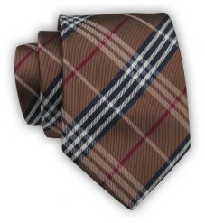Krawat Alties (7 cm) - Brązowy w Kratę. Brązowe krawaty i muchy Alties, bez wzorów, z tkaniny. Za 49.00 zł.