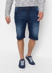 Bermudy jeansowe ze stretchem i wzmocnionym krokiem, regular fit. Niebieskie jeansy bonprix, m. Za 109.99 zł.
