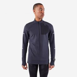 Bluza do biegania męska Kiprun Run 900 Warm. Czarne bluzy bez kaptura KIPRUN, na zimę, l, bez wzorów, z materiału, bez kaptura. Za 149.99 zł.