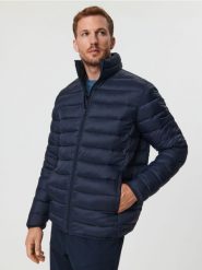Kurtka ze stójką - granatowy. Niebieskie kurtki Sinsay, l, bez wzorów, bez kaptura. Za 55.99 zł.