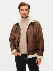 Lindbergh Kurtka z imitacji skóry 30-301124 Brązowy Regular Fit. Brązowe kurtki Lindbergh, m, bez wzorów, ze skóry, bez kaptura. Za 559.99 zł.
