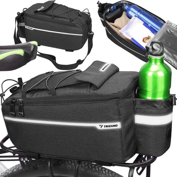 Torba termiczna na rower - 9 litrów - czarna - wodoodporna. Czarne torby na ramię TRIZAND, bez wzorów, z gumy, na ramię, duże, bez dodatków. Za 46.90 zł.