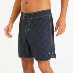 Spodenki surfingowe męskie Olaian 500 18" Checky. Czarne odzież kąpielowa OLAIAN, m, bez wzorów, z elastanu, sportowe. Za 79.99 zł.