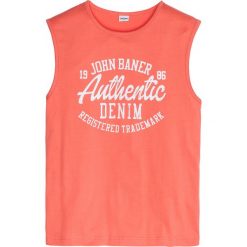 Koszulka bez rękawów, z nadrukiem Regular Fit bonprix mandarynka. Bezrękawniki marki bonprix. Za 29.99 zł.