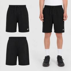 SPODENKI MĘSKIE 4F DRESOWE KRÓTKIE SZORTY PRZED KOLANO KOLOR CZARNY. Czarne krótkie spodenki sportowe 4F, l, bez wzorów, z bawełny. Za 89.99 zł.