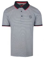 Koszulka Polo, Męska - Pako Jeans - Drobny Prążek. Niebieskie koszulki polo Pako Jeans, l, bez wzorów, z bawełny, bez kołnierzyka, bez ramiączek. Za 115.00 zł.