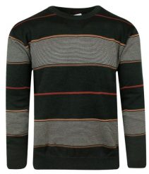 Sweter Ciemny Oliwkowy, Zielony w Paski, Okrągły Dekolt (U-neck) -KINGS- Męski. Zielone swetry rozpinane Kings, l, bez wzorów, z bawełny, bez kołnierzyka, bez ramiączek. Za 159.00 zł.