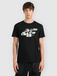4F T-shirt regular z nadrukiem męski - czarny M. Czarne t-shirty 4F, m, bez wzorów, z bawełny, bez kołnierzyka, bez ramiączek. Za 59.99 zł.