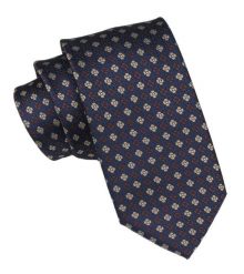Krawat Męski - Alties - Groszki w Brązie i Beżu na Granatowym Tle. Krawaty i muchy Alties, bez wzorów, z tkaniny. Za 49.00 zł.