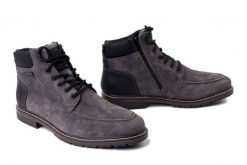 RIEKER TEX 13744-45 grey, trzewiki męskie. Szare botki sznurowane Rieker, bez wzorów, bez obcasa, bez zapięcia. Za 499.90 zł.