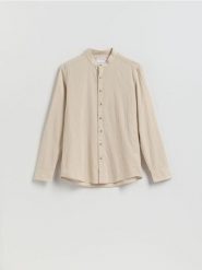 Strukturalna koszula regular fit - beżowy. Brązowe koszule Reserved, l, bez wzorów, z bawełny, bez kołnierzyka, bez ramiączek. Za 119.99 zł.