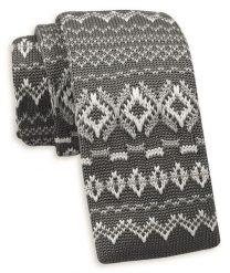 Szary Dziergany, Męski Krawat Knit, 5,5 cm -Alties- w Biały Wzór Norweski, Świąteczny. Szare krawaty i muchy Alties, bez wzorów, z dzianiny. Za 55.00 zł.