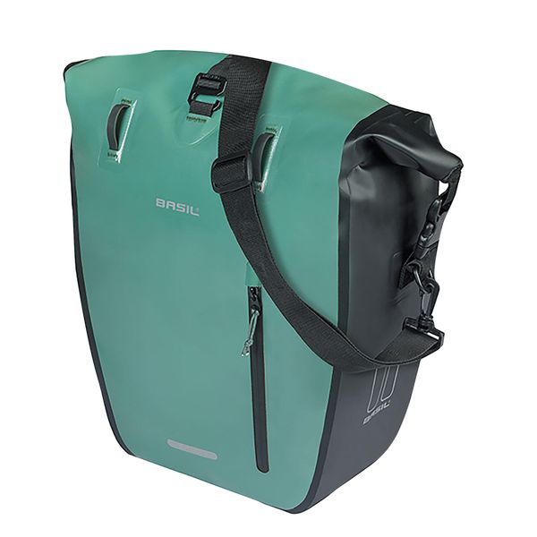 Pojedyncza torba rowerowa Rivo M MIK Hooks, srebrno-zielona. Czarne torby na laptopa BASIL. Za 312.60 zł.