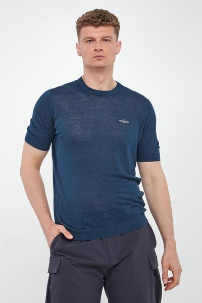 T-shirt męski lniany AERONAUTICA MILITARE. Swetry nierozpinane Aeronautica Militare, m, bez wzorów, ze lnu, bez kołnierzyka, bez ramiączek. Za 519.00 zł.