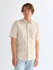 MESKA KOSZULA WRANGLER SS SHIRT BROWN WHITE 112378581. Białe koszule Wrangler, xl, bez wzorów, bez kołnierzyka, bez ramiączek. Za 129.99 zł.