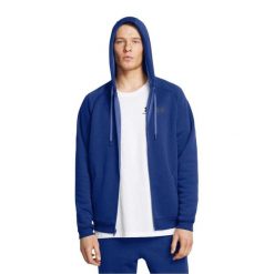 Męska bluza z kapturem na zamek (Niebieska). Niebieskie bluzy z kapturem Under Armour, na zimę, m, bez wzorów, z materiału, z kapturem. Za 324.80 zł.