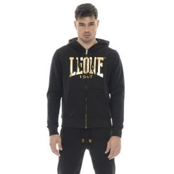 Herren-Winter-Kapuzenpullover mit Reißverschluss, großem Leone 1947 Złote logo. Czarne bluzy LEONE 1947 APPAREL, bez wzorów, z bawełny, bez kaptura. W wyprzedaży za 176.82 zł.