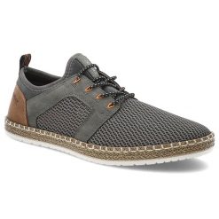 Szare Półbuty Rieker Eleganckie Obuwie Męskie. Szare eleganckie półbuty Rieker, bez wzorów, z gumy, bez obcasa, bez zapięcia. Za 349.00 zł.