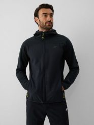 4F Kurtka softshell wiatroodporna męska - czarna S. Czarne kurtki 4F, m, bez wzorów, z softshellu, bez kaptura. Za 249.99 zł.