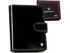 Portfel skórzany Rovicky 22314L-VT-RVT czarny. Czarne portfele ROVICKY, bez wzorów, ze skóry. Za 77.99 zł.