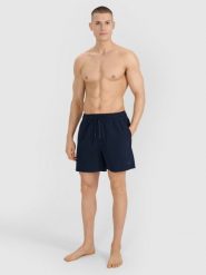 4F Spodenki plażowe męskie - granatowe L. Niebieskie szorty 4F, l, bez wzorów, z materiału, wakacyjne. Za 79.99 zł.