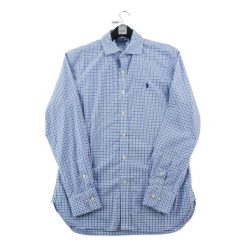 Second life - Koszule klasyczne męskie w kratę - Jak nowy. Niebieskie sztyblety RALPH LAUREN, bez wzorów, z jeansu, bez obcasa, bez zapięcia. Za 212.96 zł.