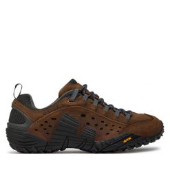 Trekkingi Merrell. Brązowe buty trekkingowe Merrell, bez wzorów, bez zapięcia. Za 419.99 zł.