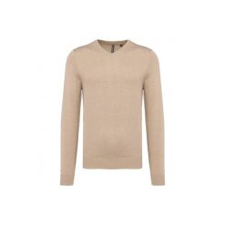 Sweter z dekoltem w kształcie litery V Kariban. Brązowe swetry nierozpinane KARIBAN, m, bez wzorów, z bawełny, bez kołnierzyka, bez ramiączek. Za 185.00 zł.