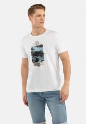 T-shirt z nadrukiem T-ROS. Białe t-shirty Volcano, m, bez wzorów, z bawełny, bez kołnierzyka, bez ramiączek. Za 59.99 zł.
