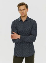 PAKO LORENTE – Koszula w kolorze granatowym w mikrowzór P24SF-1X-028-G-S - Pako Lorente. Koszule Pako Lorente, s, bez wzorów, z elastanu, bez kołnierzyka, bez ramiączek. Za 119.99 zł.