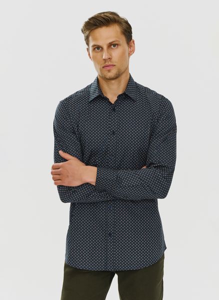 PAKO LORENTE – Koszula w kolorze granatowym w mikrowzór P24SF-1X-028-G-S - Pako Lorente. Koszule Pako Lorente, s, bez wzorów, z elastanu, bez kołnierzyka, bez ramiączek. Za 119.99 zł.
