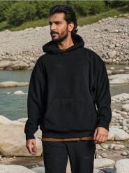 Bluza hoodie - czarny. Czarne bluzy bez kaptura Sinsay, l, bez wzorów, bez kaptura. Za 59.99 zł.