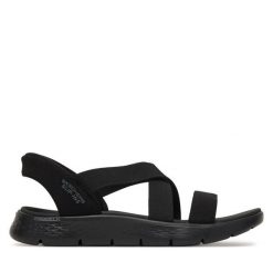 Sandały Skechers. Czarne espadryle Skechers, bez wzorów, bez obcasa, na płaskiej podeszwie, bez zapięcia. Za 216.99 zł.
